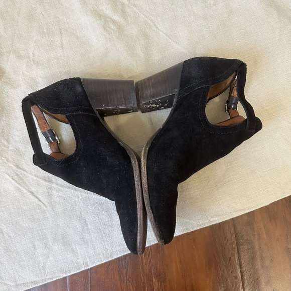 FRYE Meghan Suede Bootie Black Cutout Ankle Boots Buckle - Picture 3 of 11